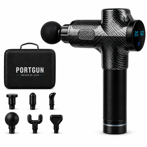 PORTGUN™ PRO Deep Tissue Massage Gun – Carbon Fibre, High Power Muscle Recovery